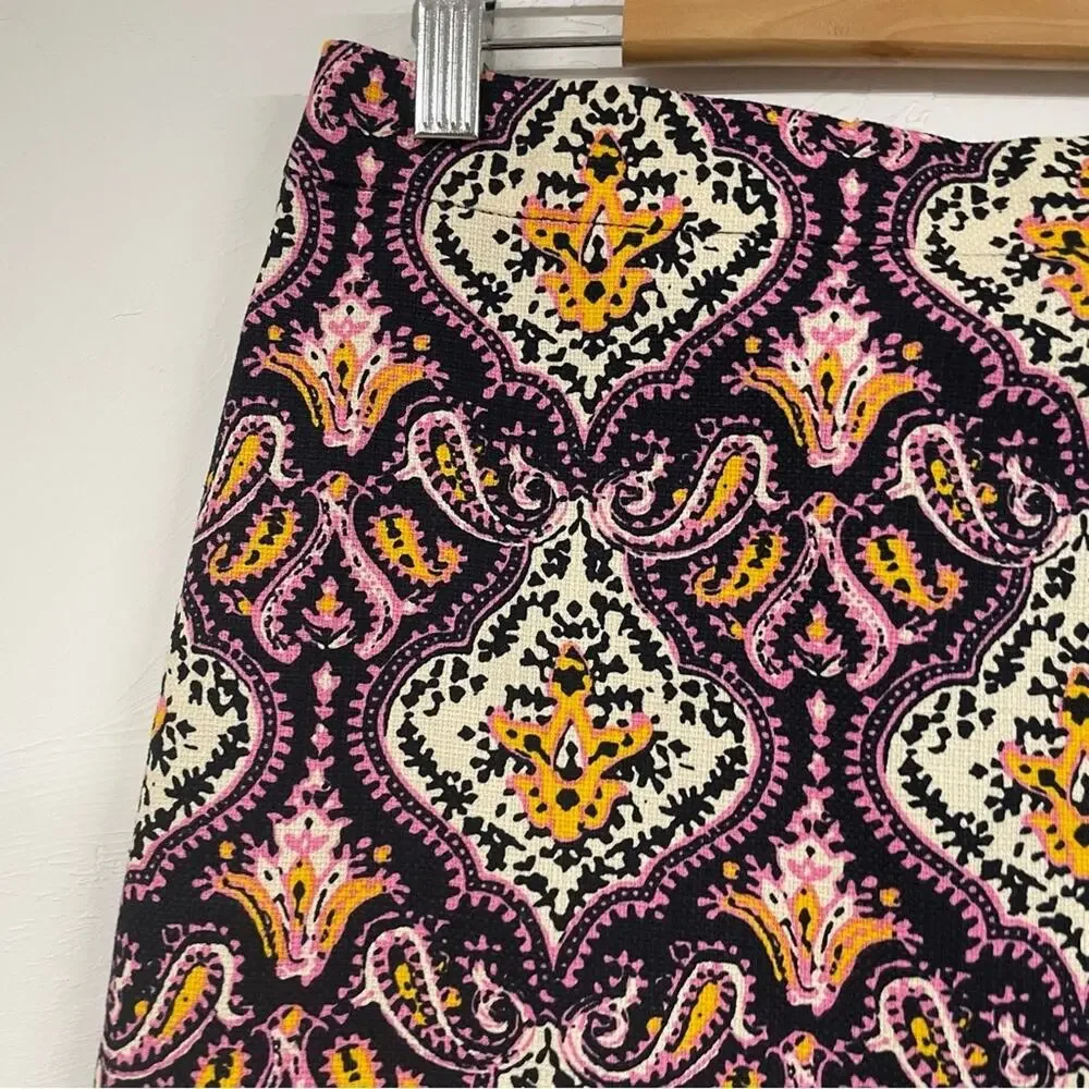 J Crew The Pencil Skirt Pink Yellow Black Paisley Print Mini Womens 6 Straight